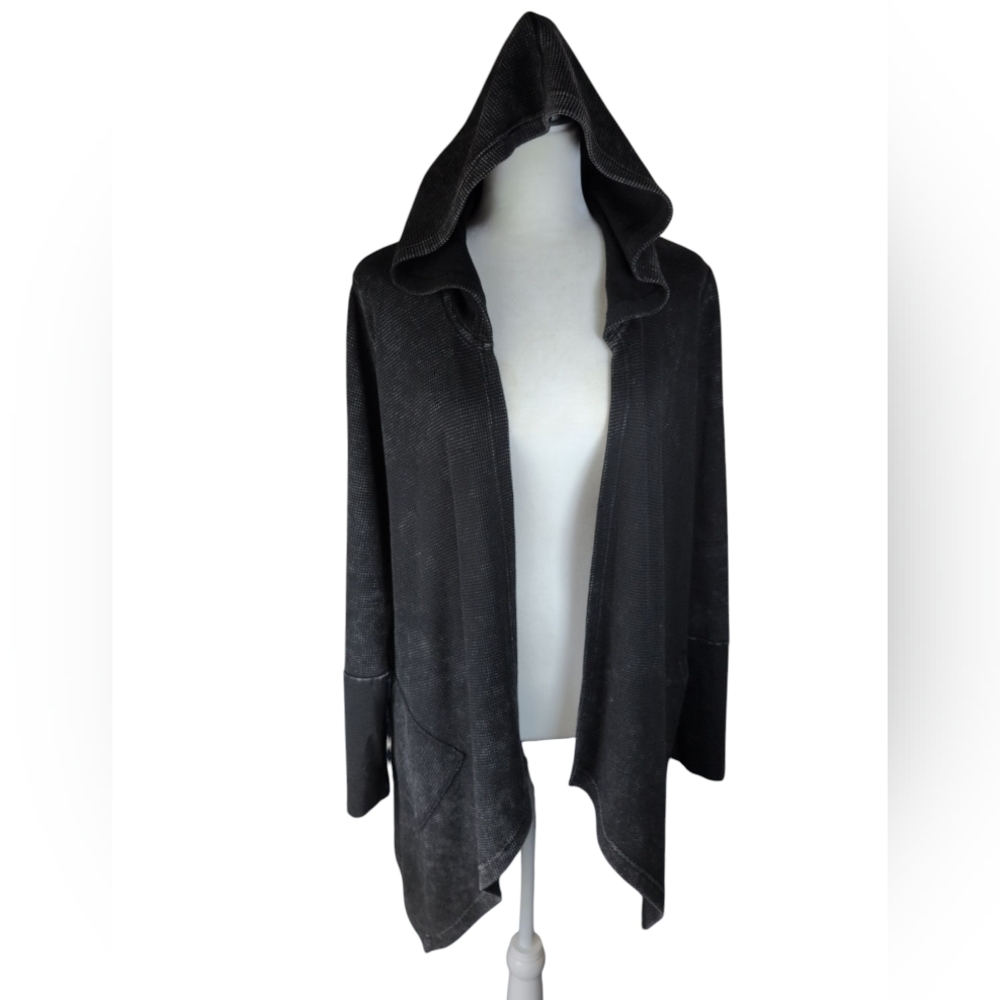 PAPER CRANE  Open Hood Cardigan L Waffle Knit Charcoal Gray  Gothic‎ Streetwear